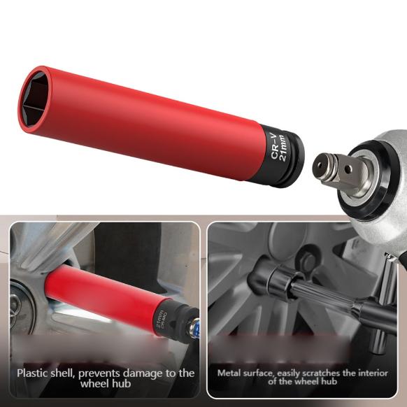 Extended 150mm Nut Socket Set 3PCS for Automotive For Tire Removal with Color Coded Size and Protective Sleeve