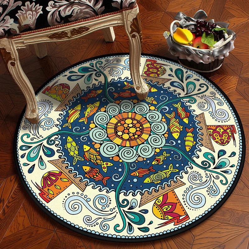 Ethnic Mandala Circular Carpet Non Slip Floor Mat for Living Room Bedroom Decor Washable Sofa Chairs Area Rugs Home Decorations