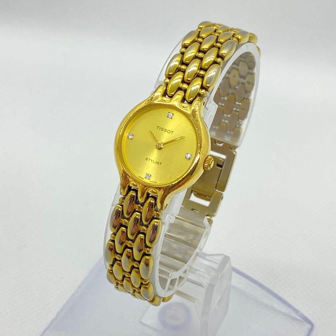 Used New battery TISSOT watch gold quartz 4P stone