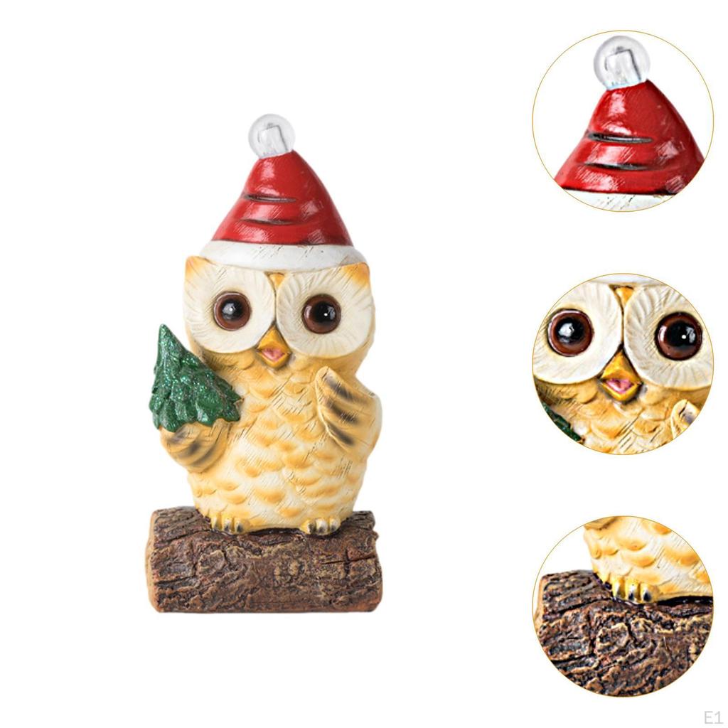 Christmas Owl Sculpture Big Eyes Statue with Light House Decor Craft Figurine for Desktop