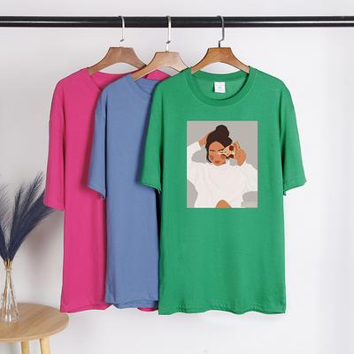 Tryckt kortärmad T-shirt Kvinnor Lös T-shirt med O-ringad bomull Kvinna Chic Estetisk Grafisk Pullover Toppar