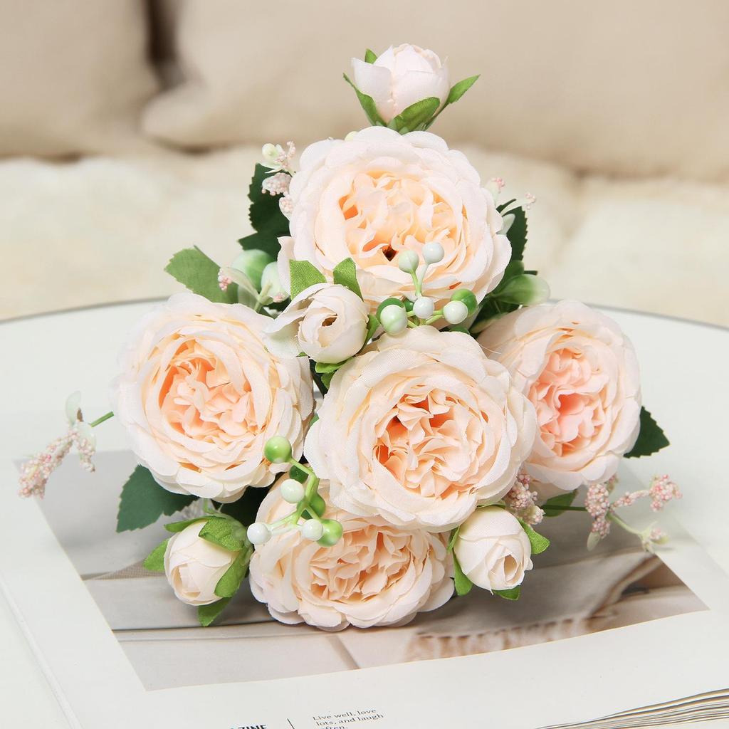 Artificial Persian Rose Bouquets - 5-Head Faux Roses for Home and Wedding Décor