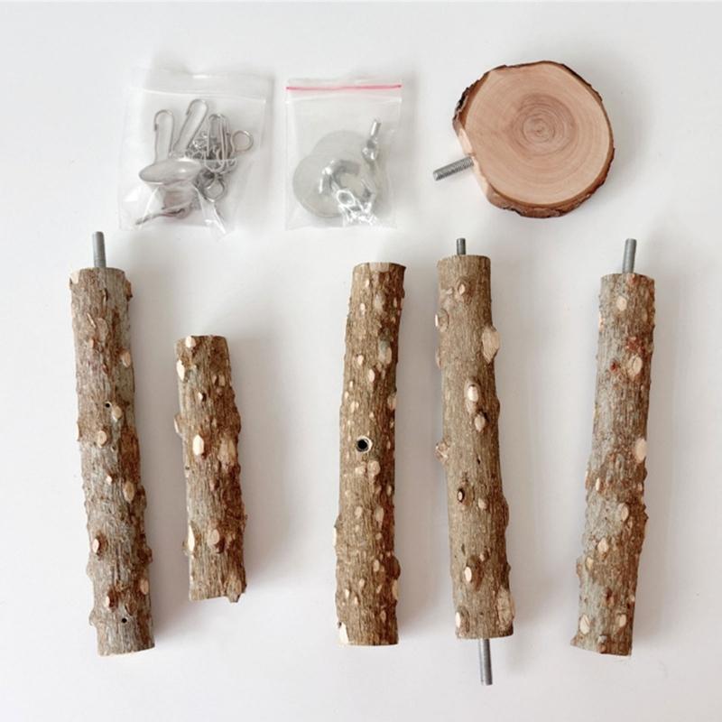 4PCS Natural Wood Parrot Perch Toy Set Includes Swing Platform And Climbing Accessories For Bird Engaging Play