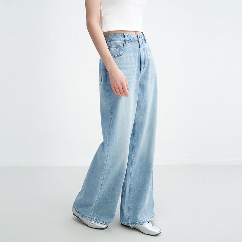 Leting Rhinestone High-Waist Washed Straight-Leg Jeans