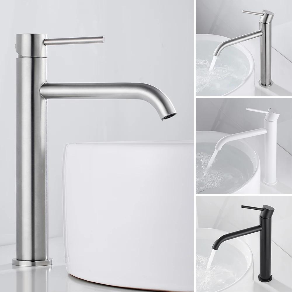 Bathroom Sink Faucet Black Washbasin Hot Cold Water Basin Mixer Taps Bath Deck Mounted Brushed Stainless Steel Faucet