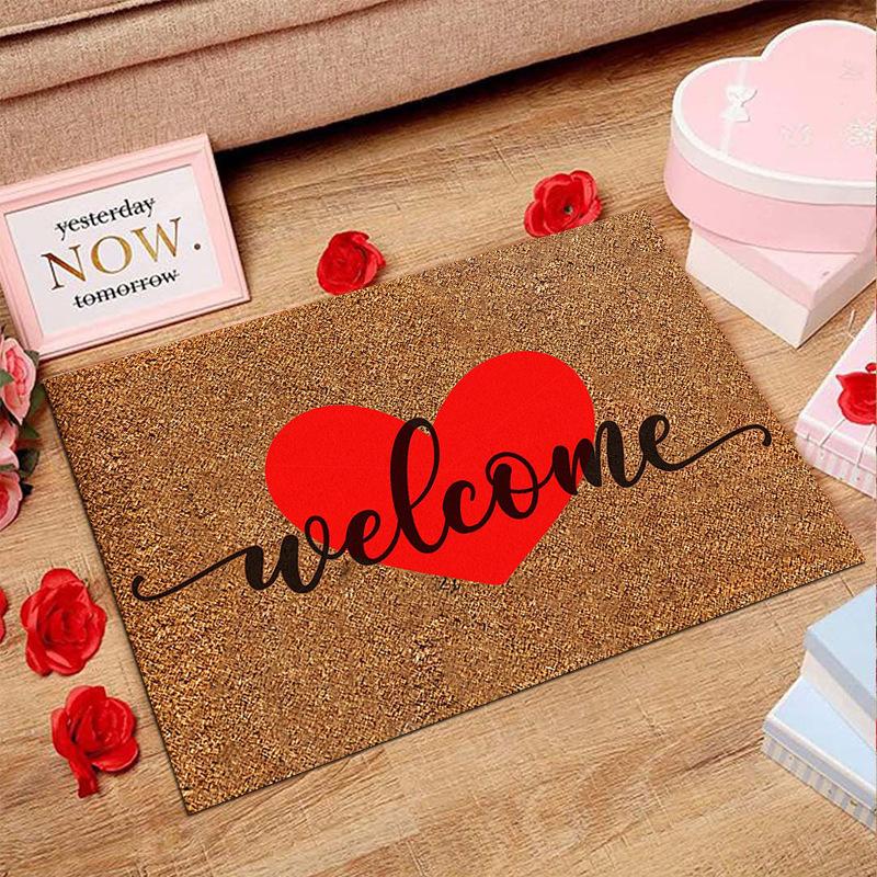 American Valentine's Day Series Crystal Velvet Carpet Love Door Mat Festive Holiday Home Decoration Mat Gift Wedding Mat