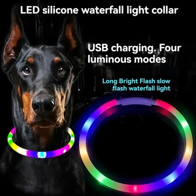 Nastavitelný USB dobíjecí LED obojek pro psa Vícebarevný Měkký 4 blikající režimy Design pro zkrácení pro noční bezpečnost Viditelnost
