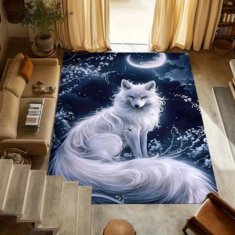 1pc Moonlit Wolf Themed Rug for Home Decor, Non-slip Office Carpet, Chair Mat, Outdoor Mat, Christmas and Halloween Gifts-0731033