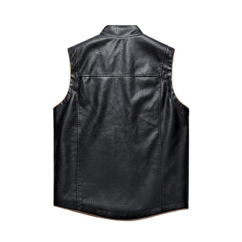 Cross2025 Men's Autumn/Winter Plus Velvet Thick Leather Vest - Youth Outdoor Casual Fashion