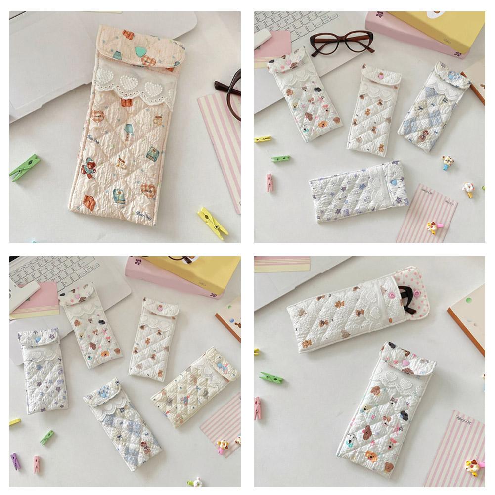 Cute Cartoon Printed Pouch For Sunglasses Eyewear Thickened Cotton Protective Storage Bag With Clip For Pencil Makeup Travel