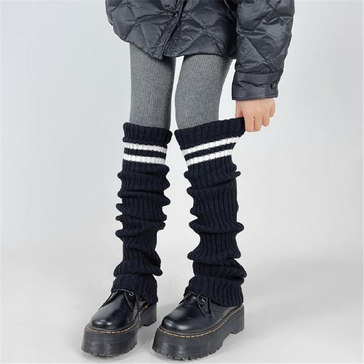 Harajuku Women Double Striped Leg Warmer Ribbed Knitted Over Knee Stacked Socks