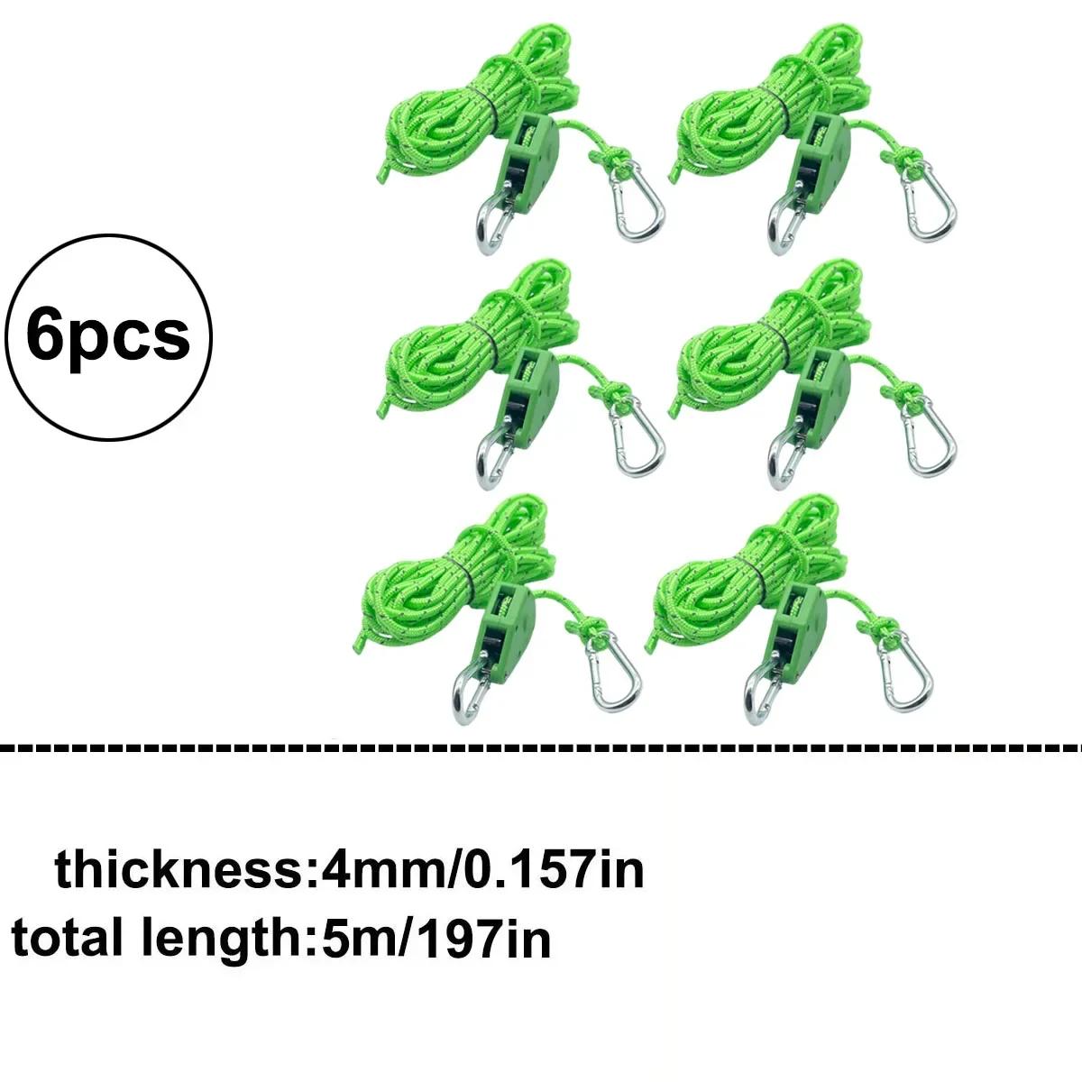 6pcs Reflective Camping Tent Rope Tie Down Fastener Fixed Buckle Pulley Tensioner Ratchet Hangers Awning Wind Rope Outdoor