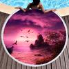 Purple Dreamy Scenery Print Round Beach Towel,Polyester Sand Resistant Beach Blanket,Absorbent Quick Dry Pool Towel Picnic Mat