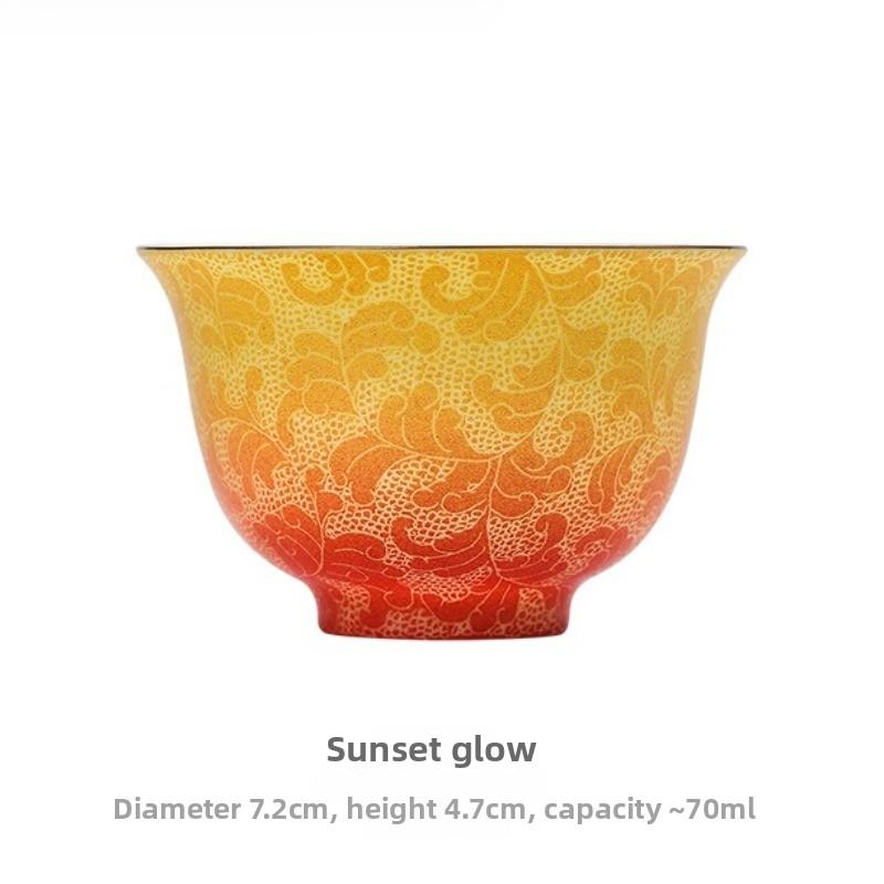 Handmade Ceramic Teacup Double Color Carved Floral Chinese Gongfu Tea Set Personal Master Cup for Tea Ceremony Festival Gift