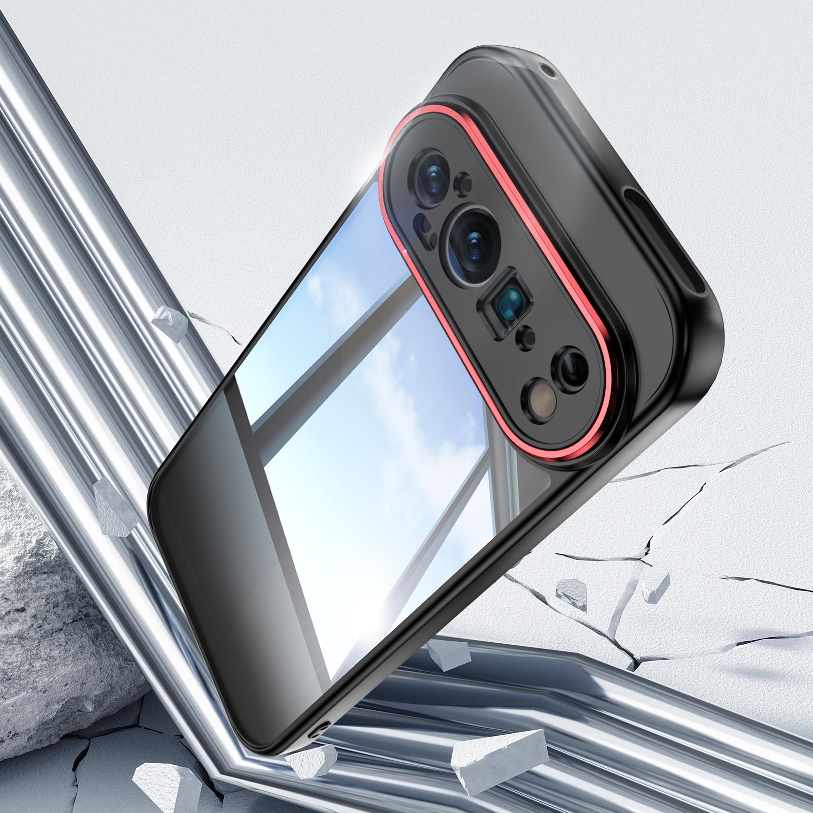 

For Google Pixel 9 Pro XL Case Metal Buttons TPU+Acrylic Airbag Protective Cover Black/Red