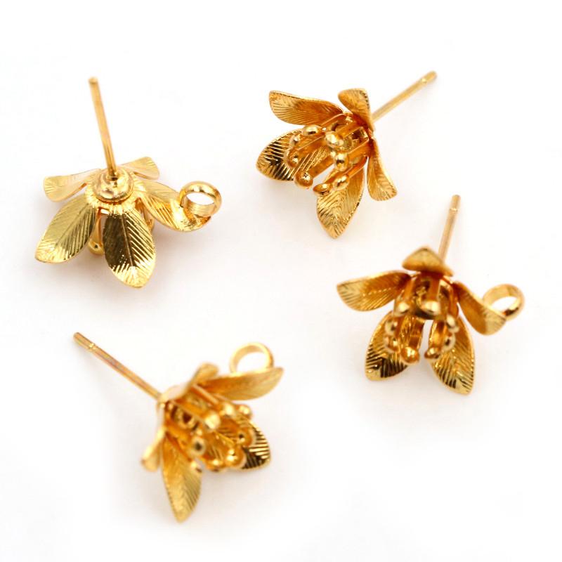 

10pcs (5 pairs) 14x14mm Antique Silver Gold Bronze Plated Flower Stud Earrings Hooks Connector Link for Jewelry Making Supplies
