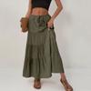 Women's Cotton Skirt High Waist Elastic Tie Big Swing Skirt European And American Loose Splicing Long Skirt For Women