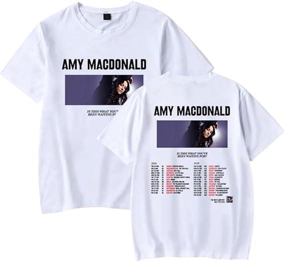 Amy Macdonald Europatour Merch Kurzarm Mode Harajuku T-Shirt Unisex Hip Hop Tops Damen T-Shirt M white