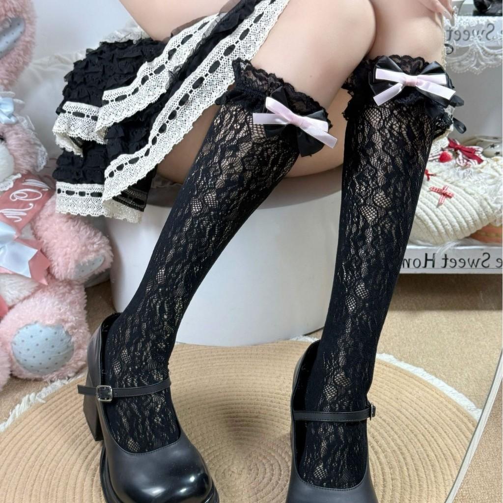Lolita Kniestrümpfe mit schwarzer Spitzenborte und reißfestem Nylon für die Sommermode