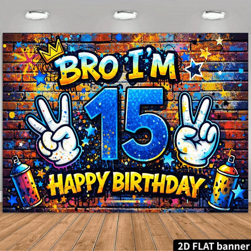Blue Glitter 15th Birthday Backdrop with