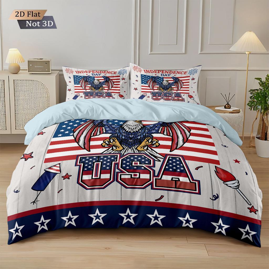 3pcs National Flag Fierce Eagle Print Coreless Down Duvet Cover Set Comfortable Bedroom Bedding Decoration Machine Washable