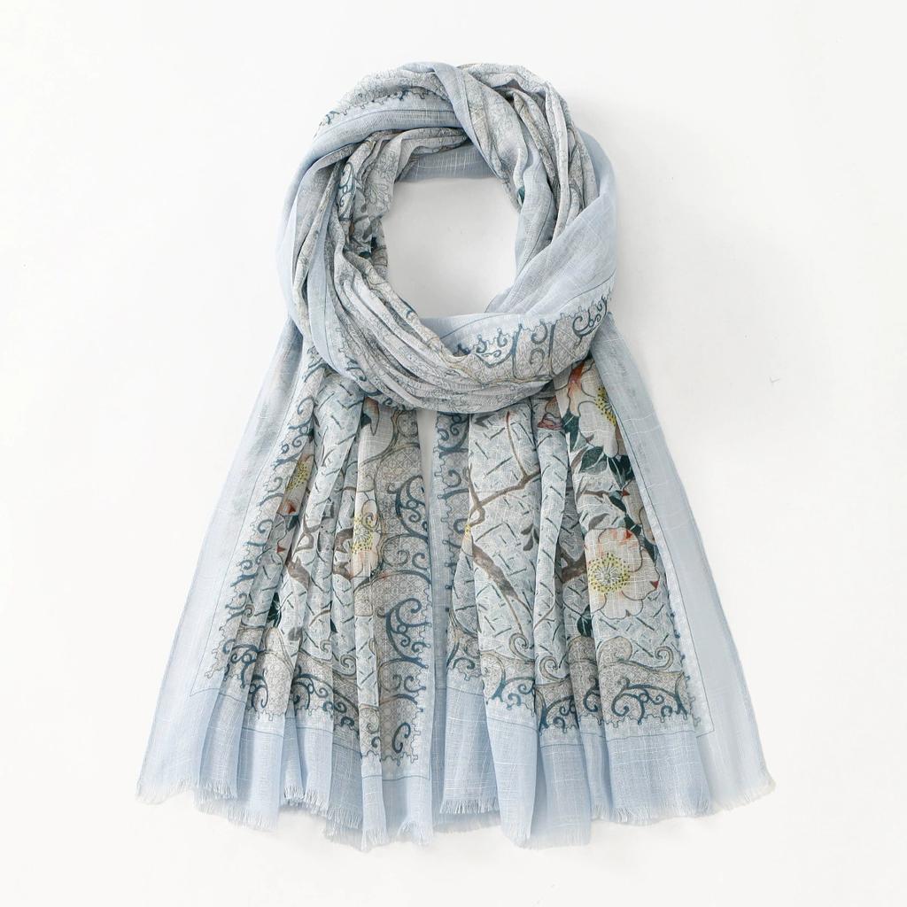 Retro Autumn Soft and Comfortable Thin Romantic Floral Scarf For Women Hijab Muslim Scarves Beach Towel 90x185cm