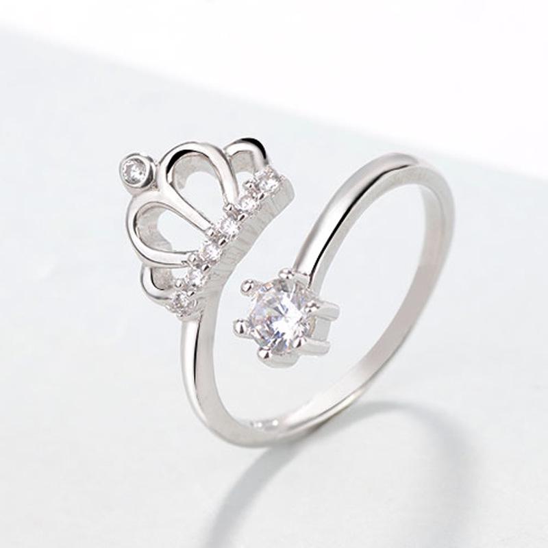 S925 Sterling Silver Crown Ring with Diamonds - Japanese & Korean Fashion Jewelry Gift for Her