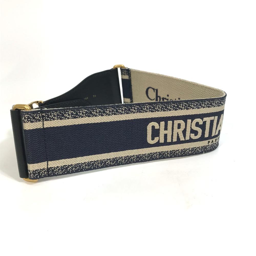 Dior B0003CBTE_M928 CDHardware Embroidered Canvas Logo Belt Navy X Beige
