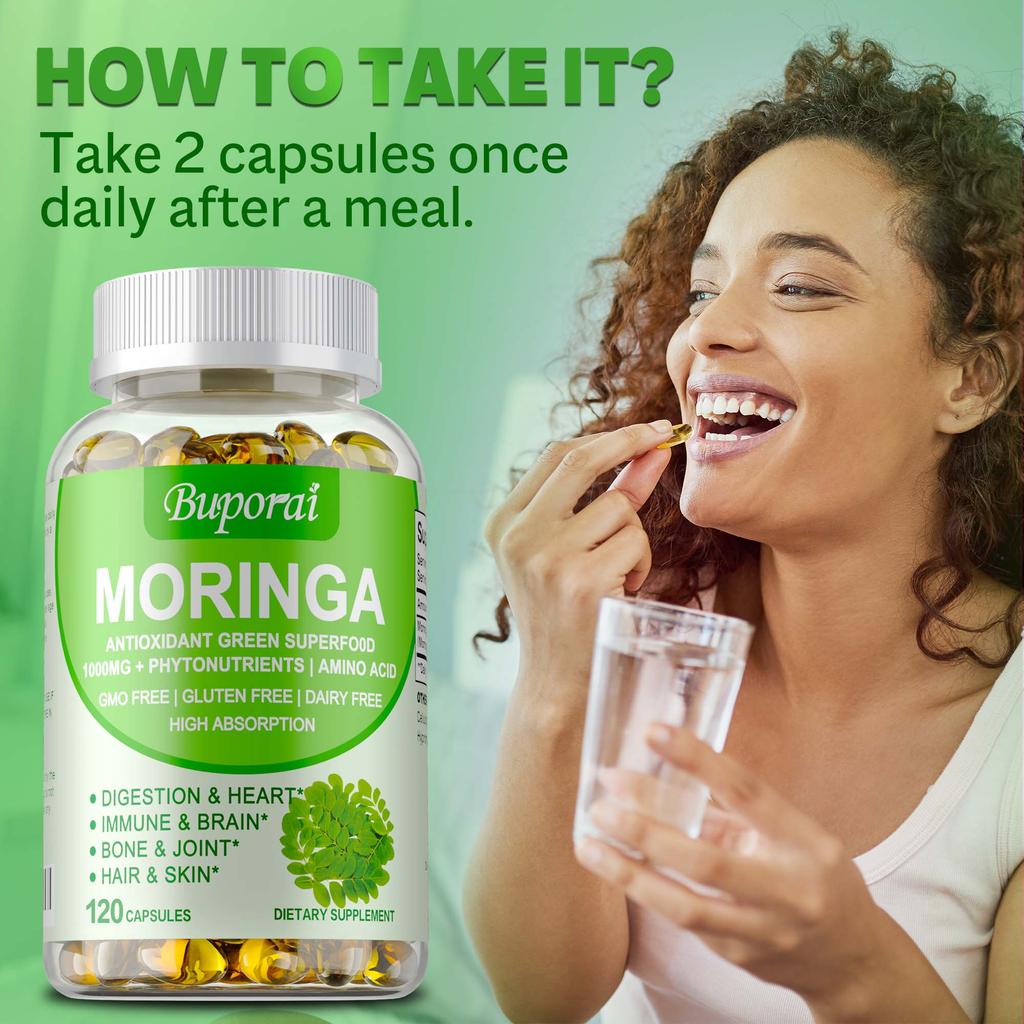 Moringa Capsules 1000mg - Bone & Joint Boost, Support Digestive and Heart Health