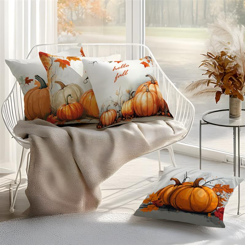 Autumn Pumpkin Maple Leaf Cushion Pillowcase Printed Polyester 45X45Cm Throw Pillowcover Decorative Sofa Cushion Pillowslip