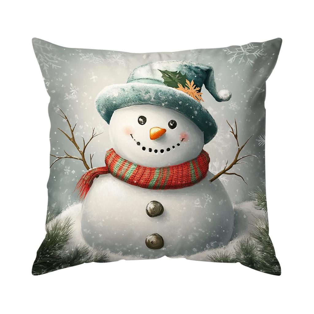 Christmas Snowman Cushions Pillowcase Polyester Cushion Cover Throw Pillow Sofa Decoration Pillowcover Home Decor