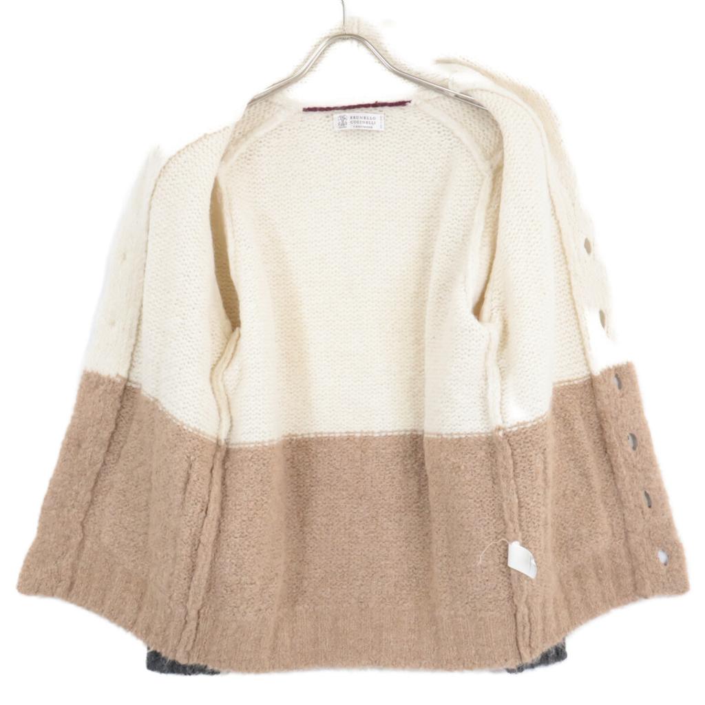 Brunello Cucinelli [Excellent Condition/Domestic Authentic] Cashmere/Silk/Alpaca Blend Shawl Collar Knit Cardigan/ Tops 44 Ivory/Beige/GrayUsed
