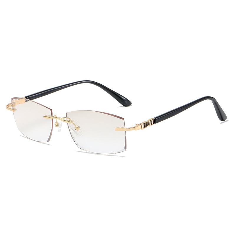 

Оправа с алмазной огранкой, безободковые квадратные очки для чтения двойного назначения для дали и близи, женские очки с металлической оправой, антиусталостные мужские очки +350 degrees золотой