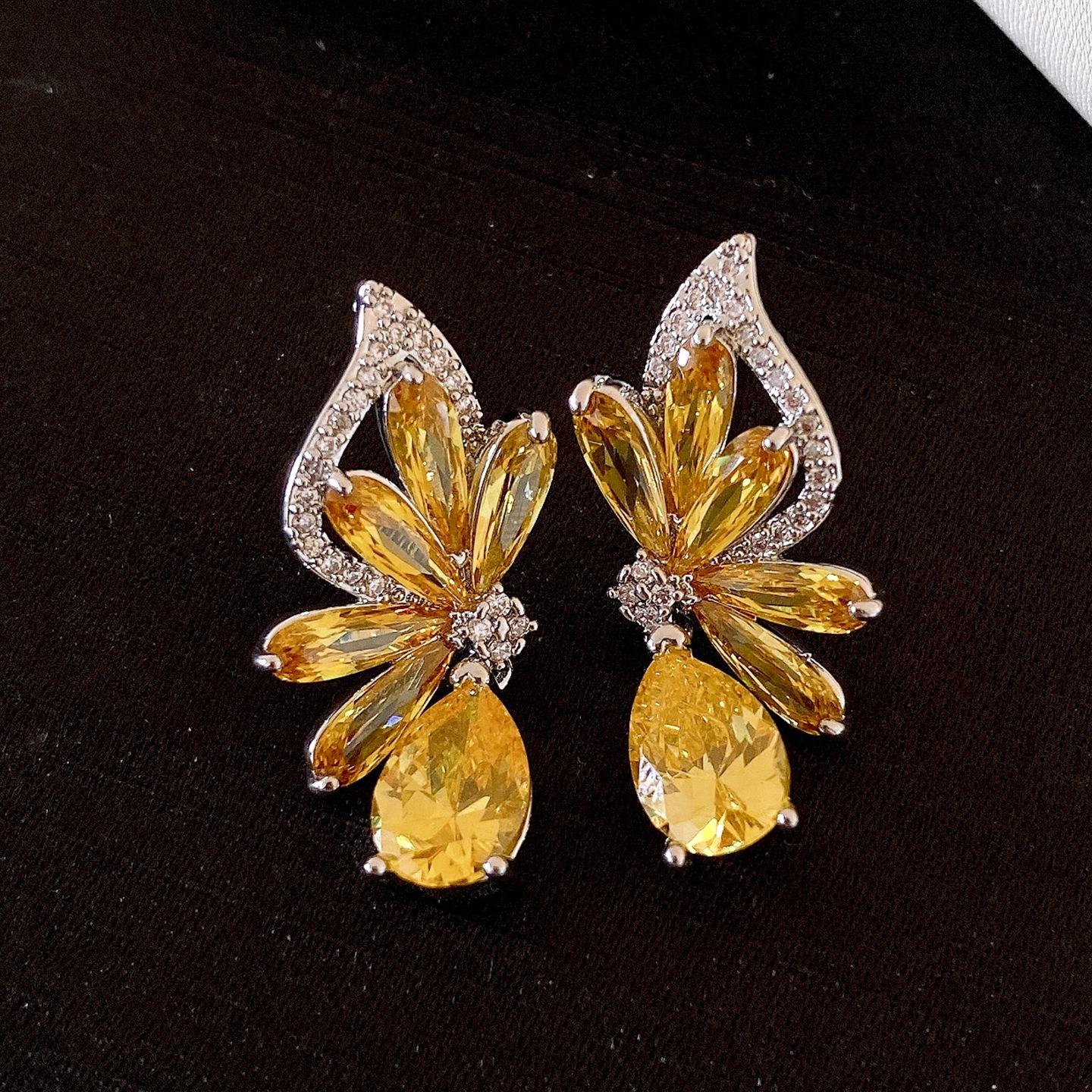 French court style zircon butterfly wings water drop earrings light luxury stud earrings exquisite earrings