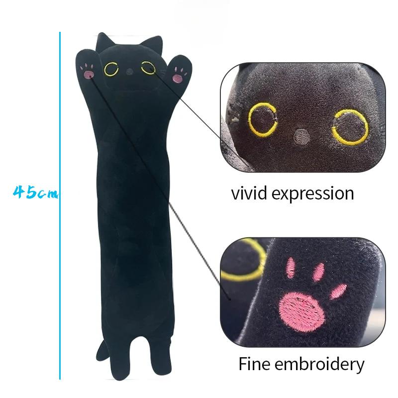TreasuringU Halloween Party Black Cat Plush Playthings Cute Cartoon Long Cat Fuzzy Dolls Happy Halloween Party Birthday Gifts