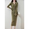 Autumn-Winter Pure Wool Trumpet Sleeve Mid-Length Sweater Dress