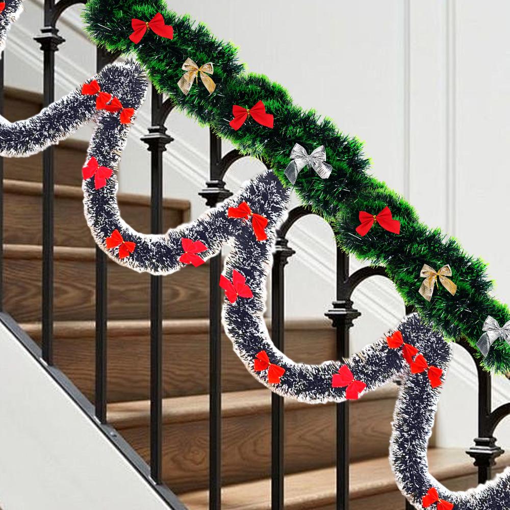 Christmas Tinsel Garland Green Cane Ribbons with Bow Xmas Tree Wreath Hanging Ornaments Home New Year Party Decoration Supplies