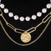 Elegant Multi-layer Pearl Necklace With Geometric Design For Fashionable Style
