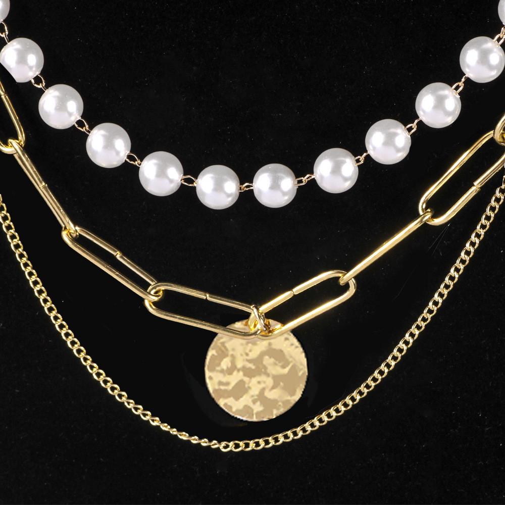 Elegant Multi-layer Pearl Necklace With Geometric Design For Fashionable Style