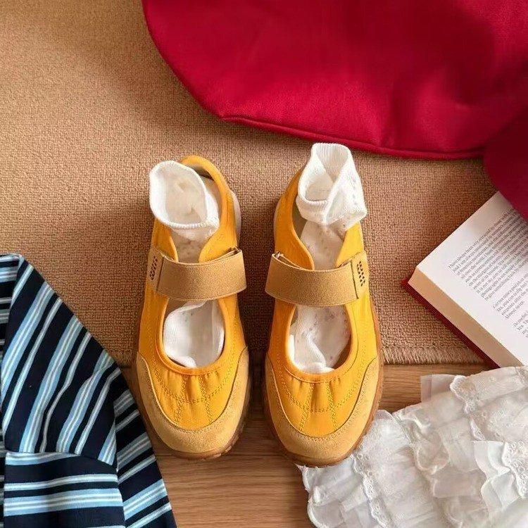 MIUMIU~ Koreanische vielseitige lässige Sportschuhe Damen Klettverschluss weiches Leder dicksohlig runde Zehenpartie Pendeln Mary Jane Schuhe