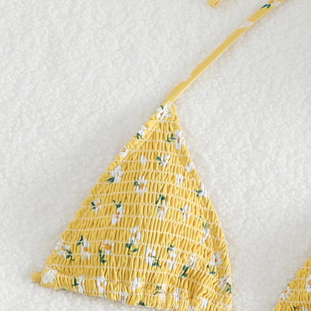 Women's Floral Halter Bikini Swimsuit - High-End European & American Resort Wear