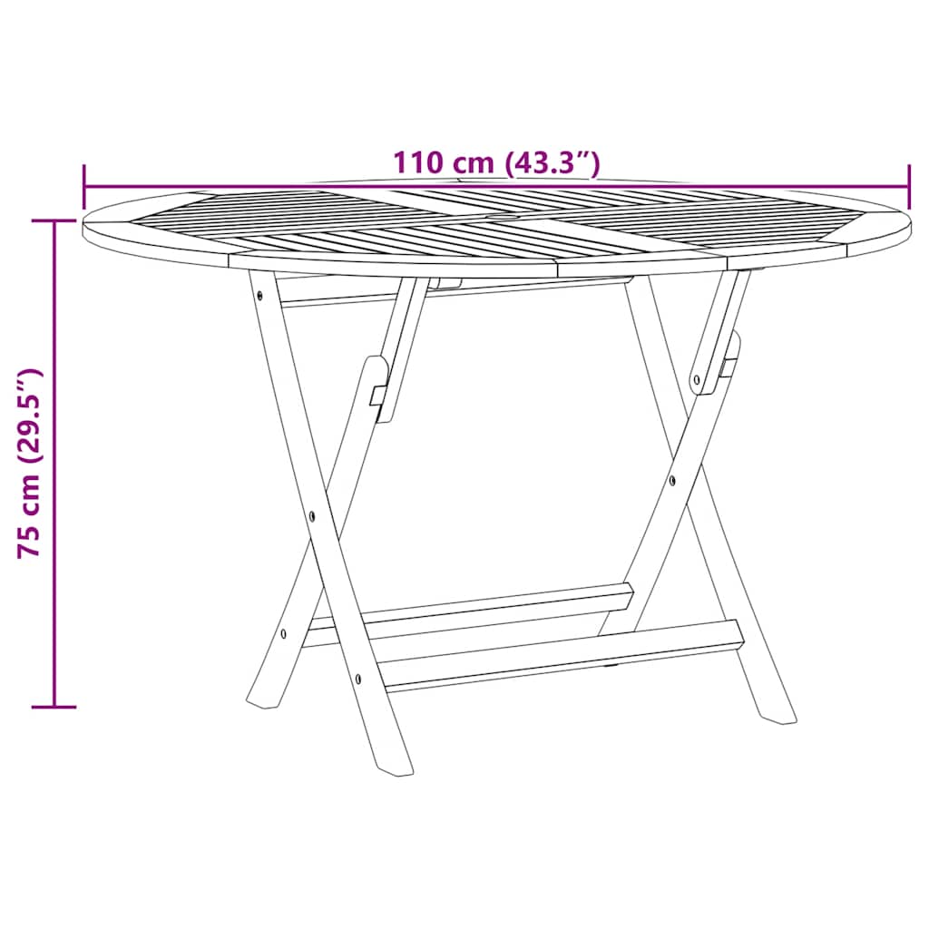 Foldable Garden Table Ø 110 X 75 Cm Solid Teak Wood
