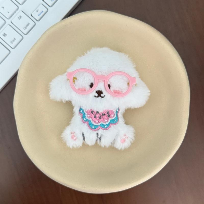 Cute Cartoon Glasses Hat Dog Plush Keychain Kawaii Puppy Backpack Pendant Keychain Stuffed Doll Toys Charms Accessories GiftsHot