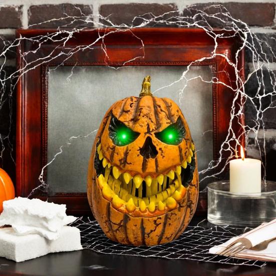 Halloween Pumpkin Light Decoration Mouth Open Extendable Scary Pumpkin Lantern with Glowing Eyes for Porch Patio Indoor Outdoor Decor