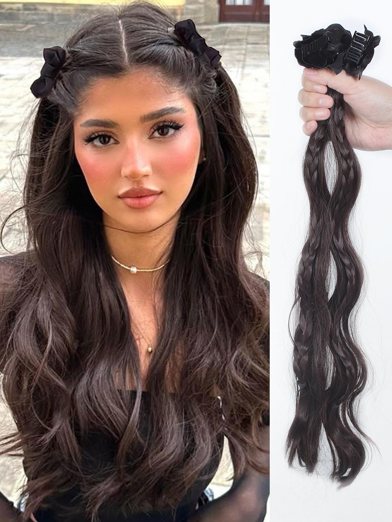 

Синтетические плетеные косички, накладные волосы, черный натуральный парик, длинные волнистые волосы, хвост, женский парик