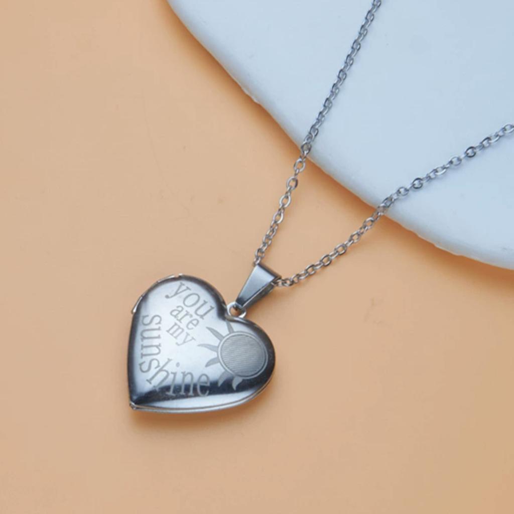 Openable Heart-shaped Sun Sunflower Pattern Photo Box Pendant Necklace