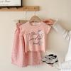 Girls Summer Princess Outfit Cute Cartoon Print Short Sleeve T Shirt And Plaid Shorts Two Piece Set Kids Clothing