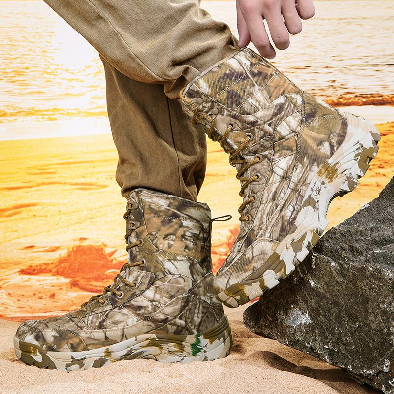 Men Desert Boots Men Casual Outdoor High Combat Boots Plus Size Camouflage Khaki Jungle Cross-country Hiking Shoes