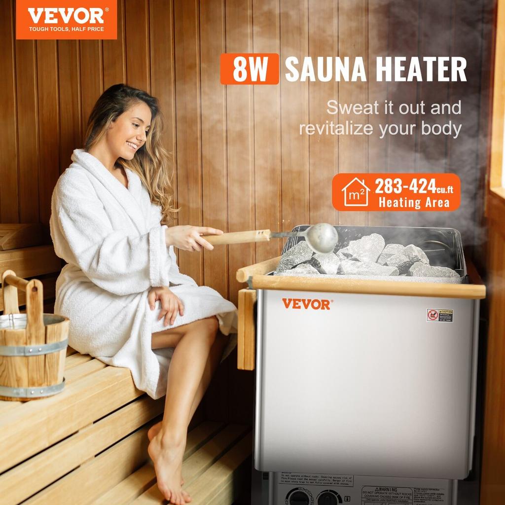 8KW Electric Sauna Heater Built-In Control 8-12 m³HomeSpa Stainless Steel