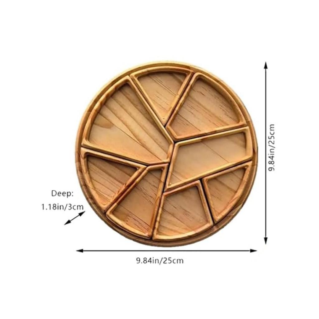 8-Section Wood Appetizer Plate Detachable Snack Plate with 8 Compartments for Serving Sharing and Displaying Food
